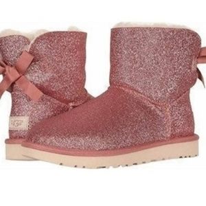 New Ugg Mini Bailey Bow Pink Sparkle Womens Boots